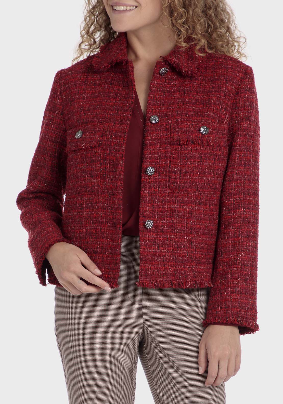 Punt Roma Metallic Thread Jacket - Garnet 1 Shaws Department Stores