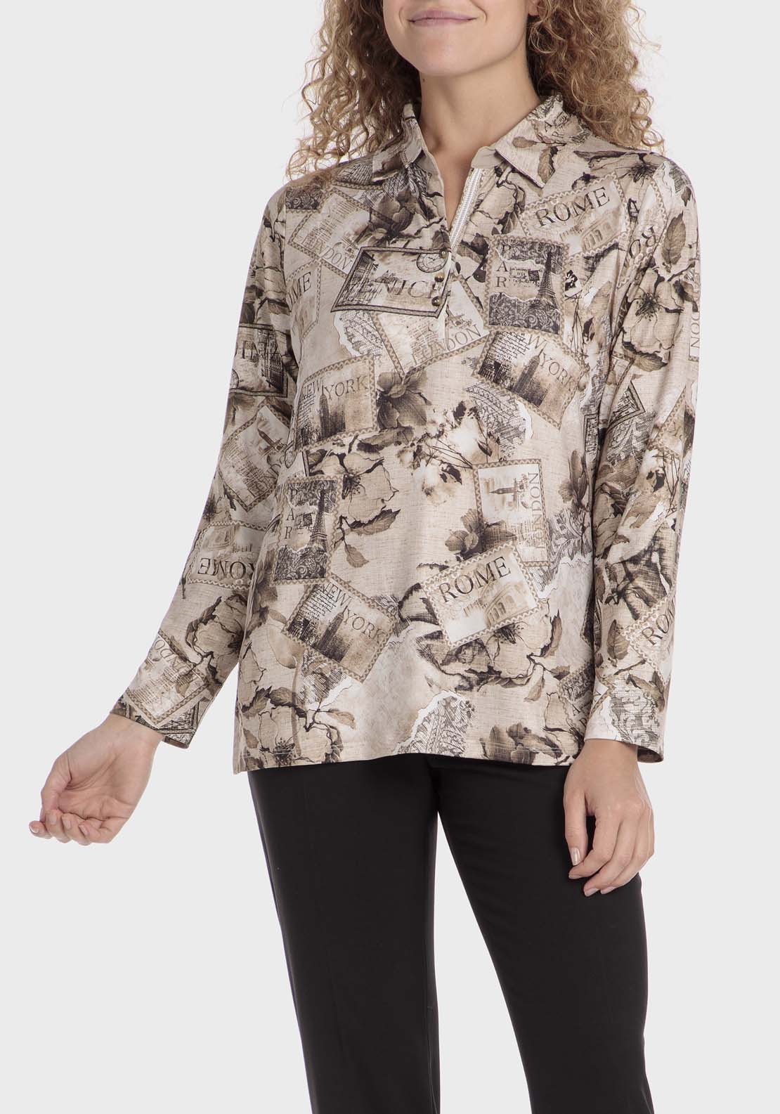 Punt Roma Printed Polo - Beige 1 Shaws Department Stores