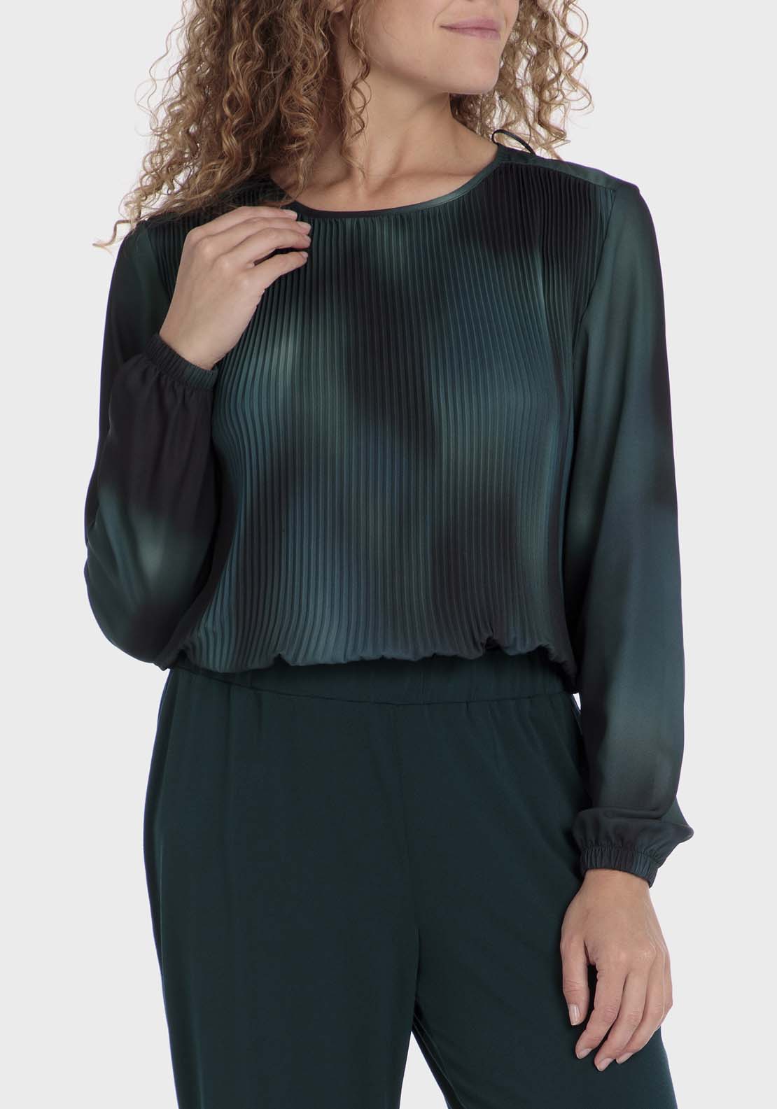 Punt Roma Pleated Loose Fitting Blouse - Green 1 Shaws Department Stores