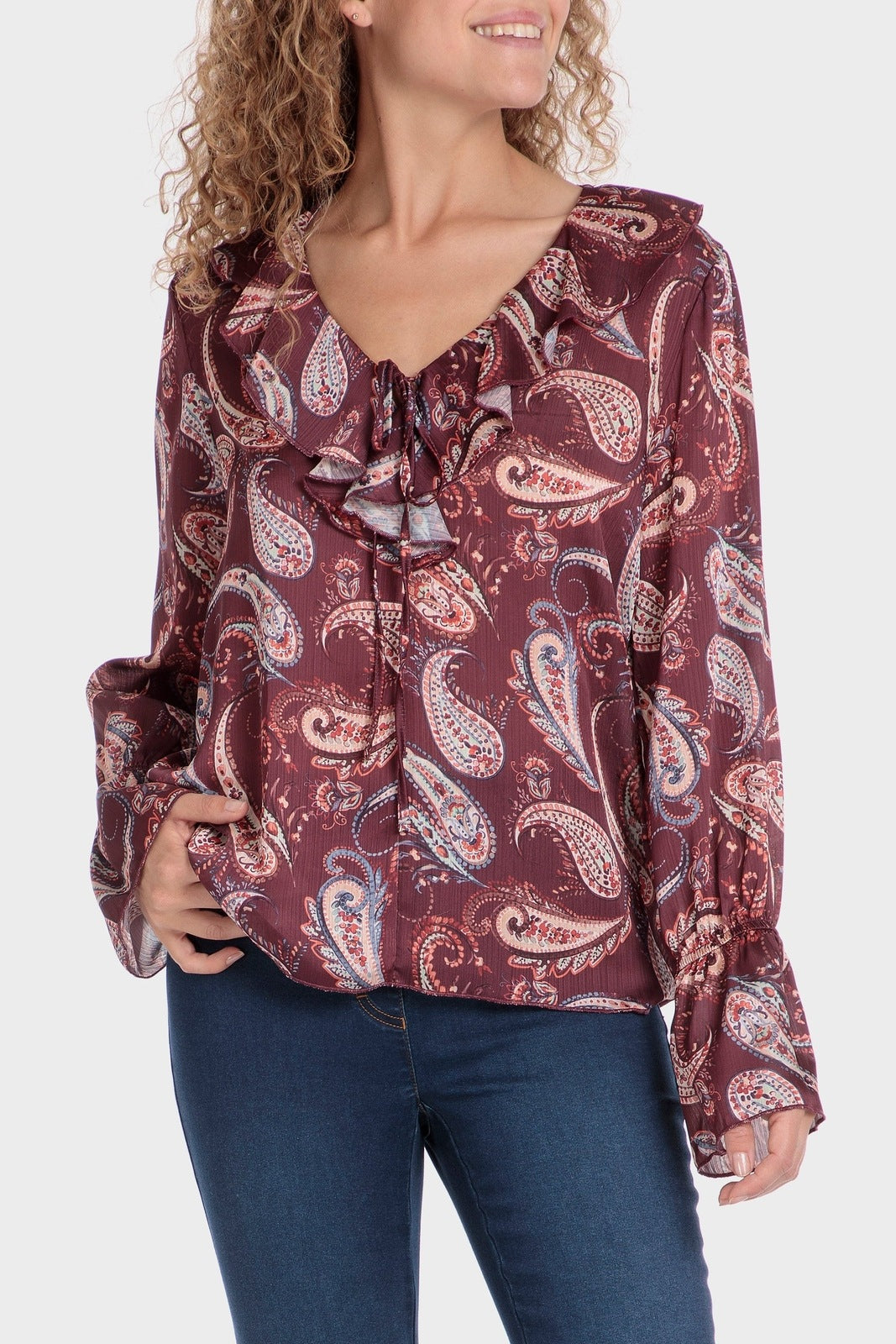 Punt Roma Printed Loose Fitting Blouse - Red 1 Shaws Department Stores