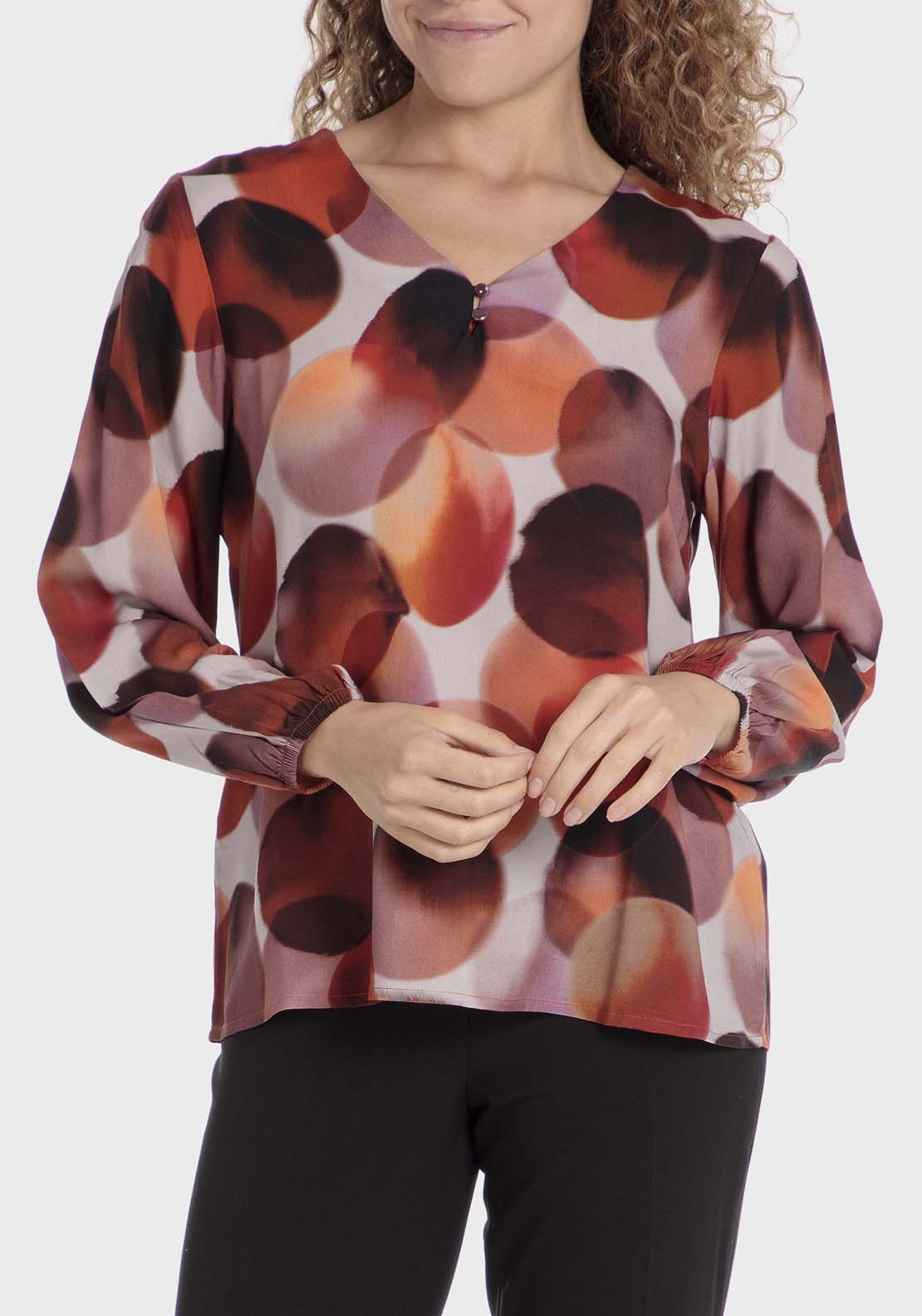 Punt Roma Printed Loose Fitting Blouse - Garnet 1 Shaws Department Stores