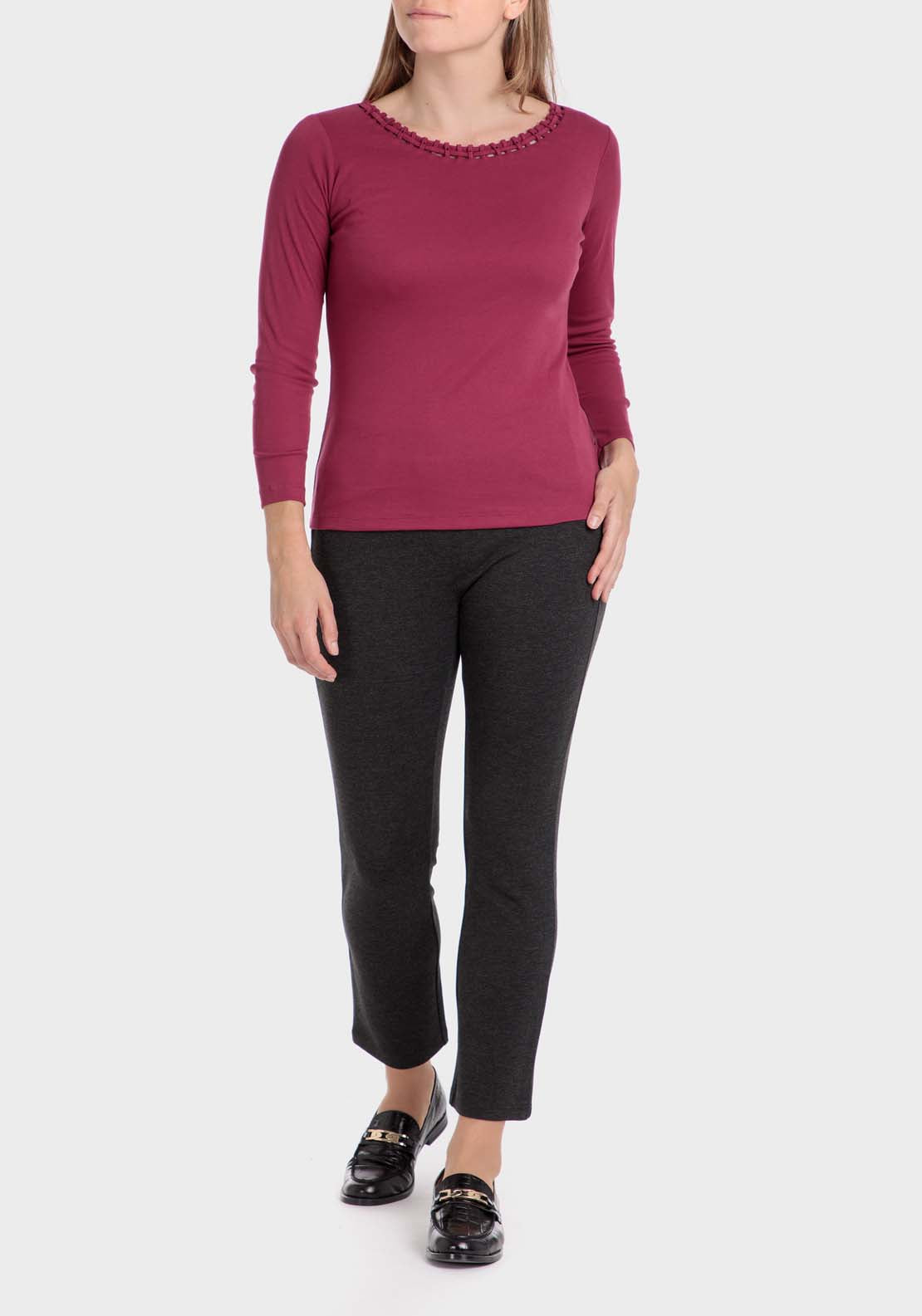 Punt Roma Basic T-Shirt With Gemstones - Red Pomegranate 3 Shaws Department Stores