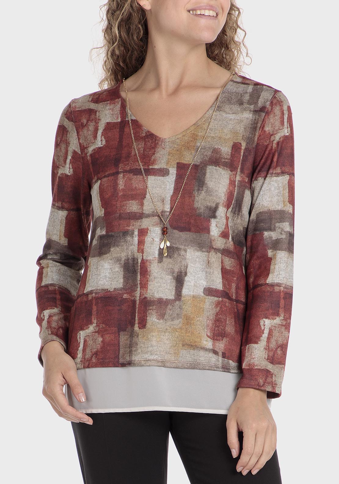 Punt Roma T-shirt with necklace - Garnet 1 Shaws Department Stores
