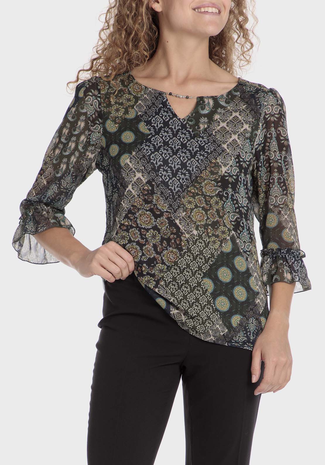 Punt Roma Patchwork Print Shirt - Green 1 Shaws Department Stores