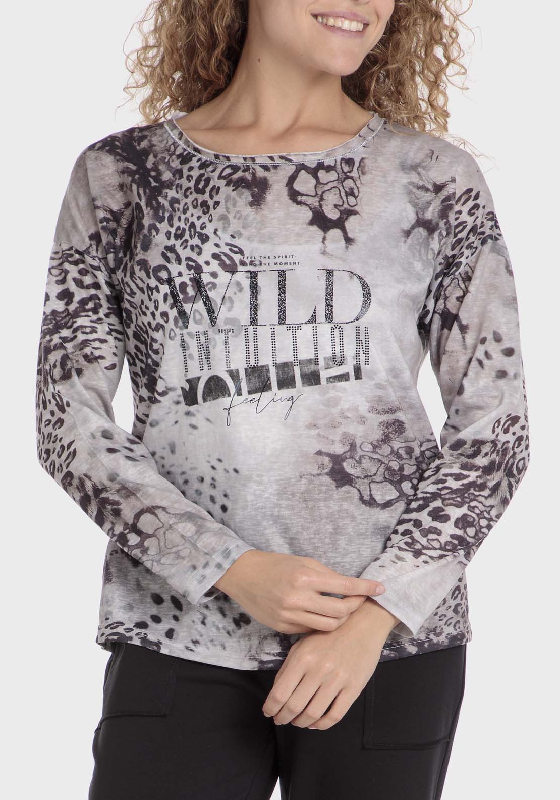 Punt Roma Animal Print T-Shirt - Brown 1 Shaws Department Stores
