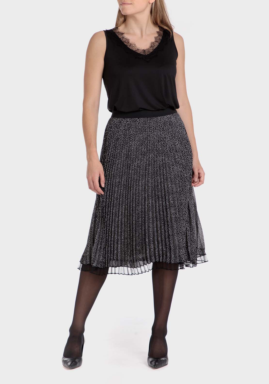 Punt Roma Polka Dot Pleated Skirt - Black 1 Shaws Department Stores