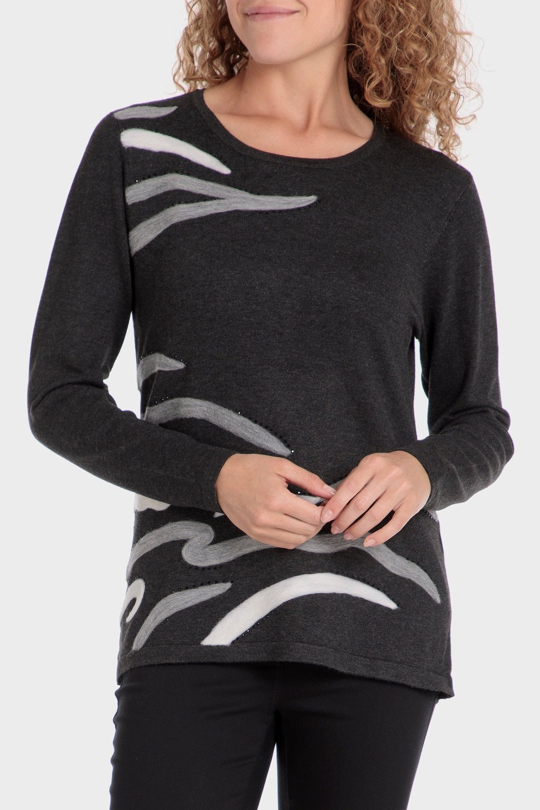 Punt Roma Embroidered Sweater - Grey 1 Shaws Department Stores