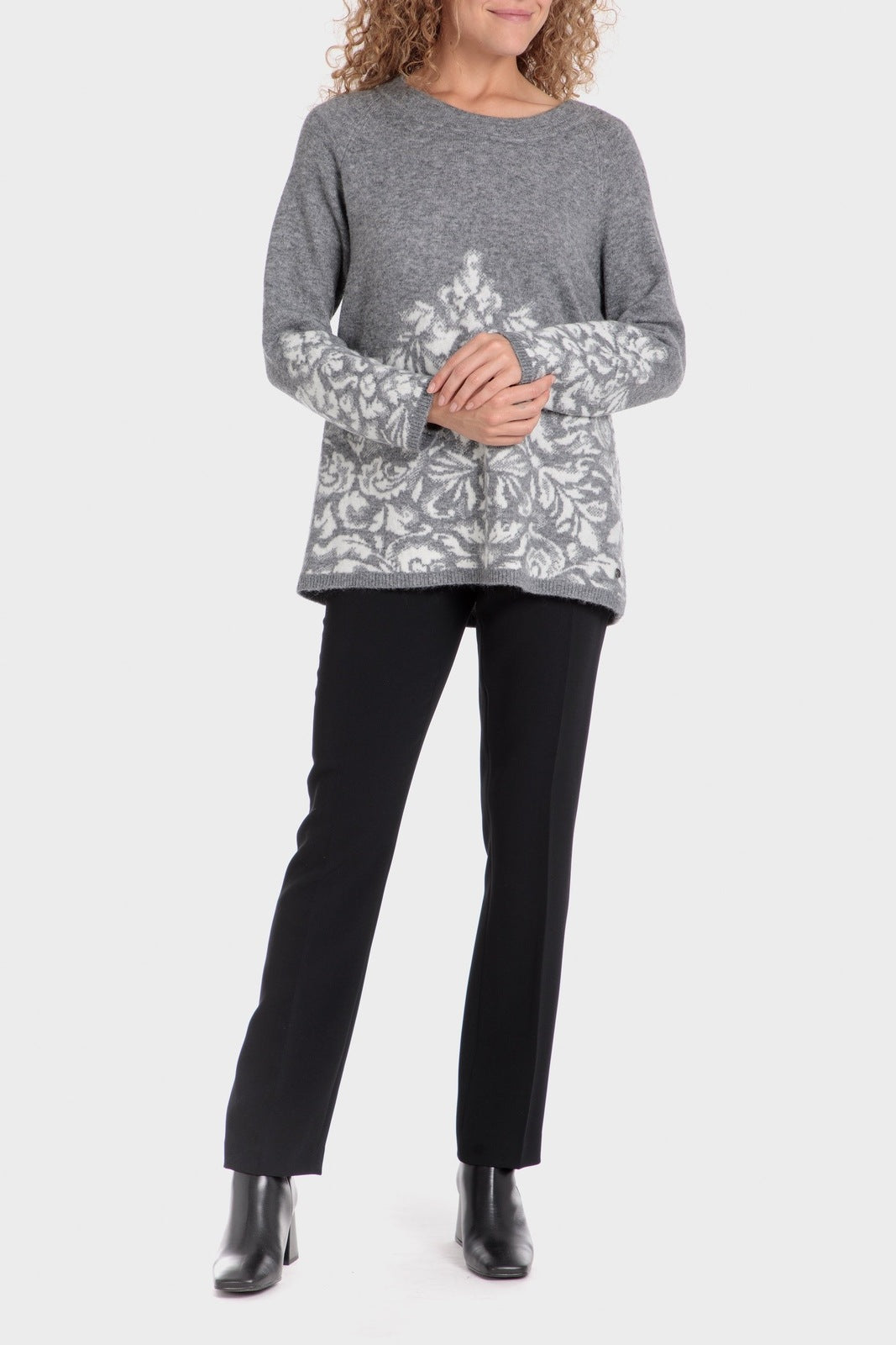 Punt Roma Jacquard Sweater - Grey 3 Shaws Department Stores