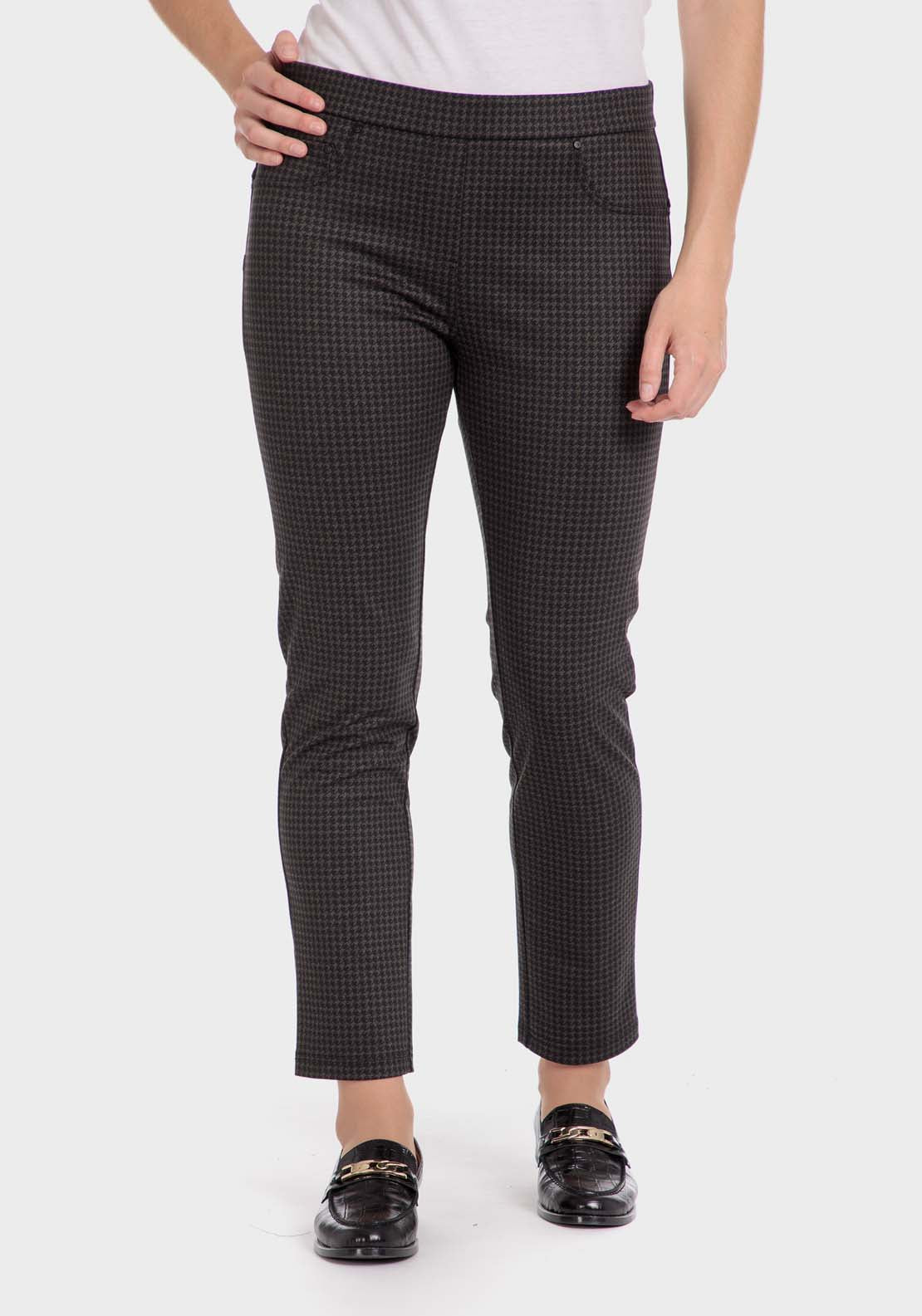 Punt Roma Houndstooth Trousers - Brown 1 Shaws Department Stores