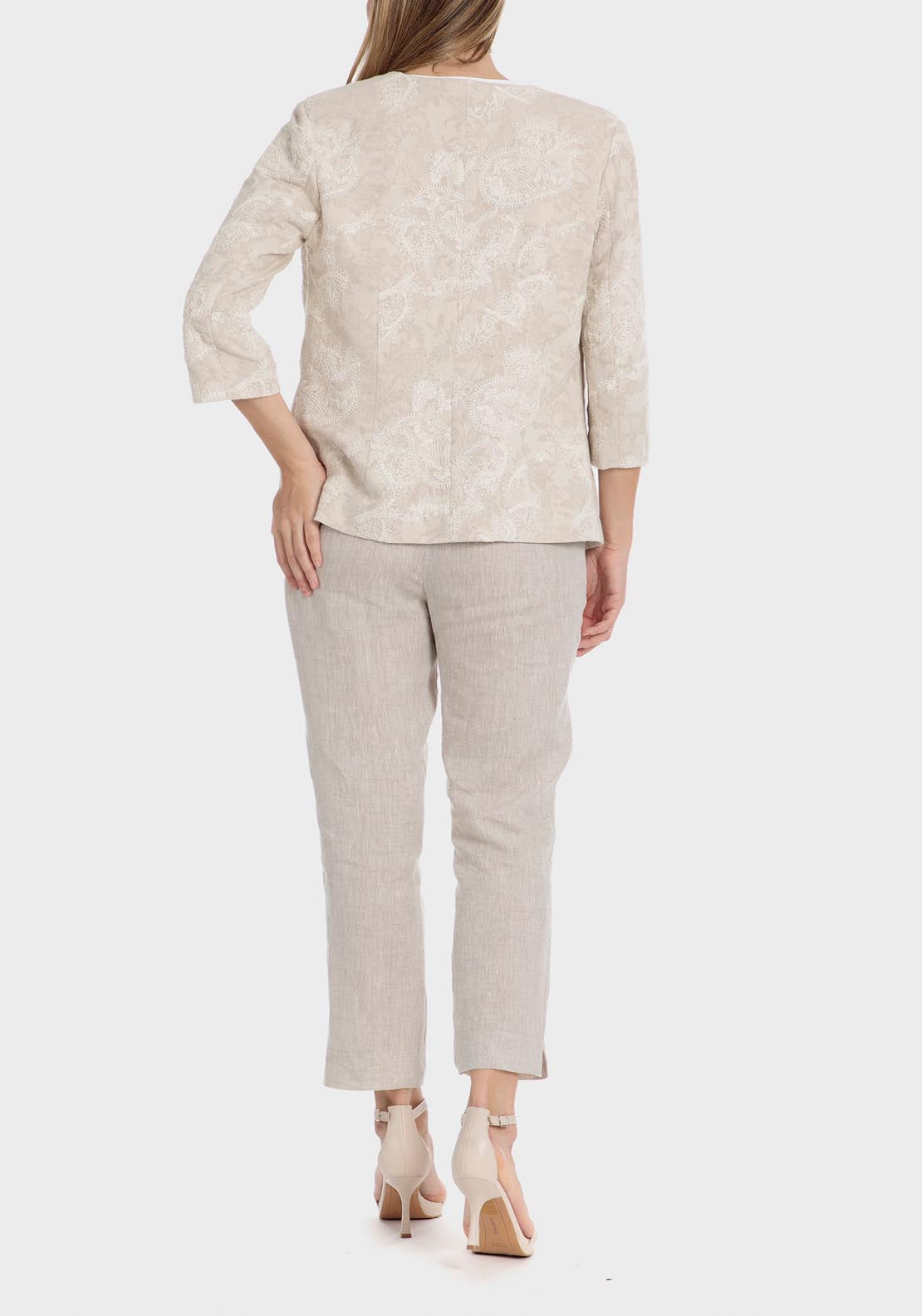 Punt Roma Embroidered Linen Jacket - Beige 4 Shaws Department Stores
