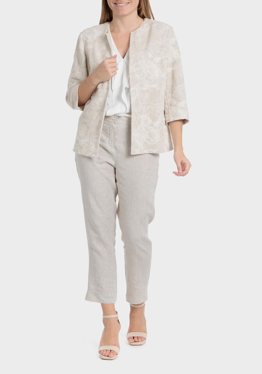 Punt Roma Embroidered Linen Jacket - Beige 3 Shaws Department Stores