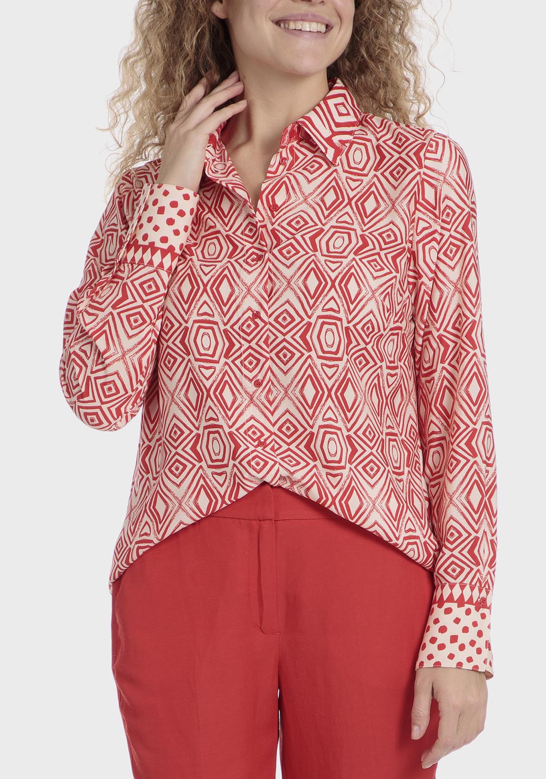 Punt Roma Geometric Printed Shirt - Red 1 Shaws Department Stores