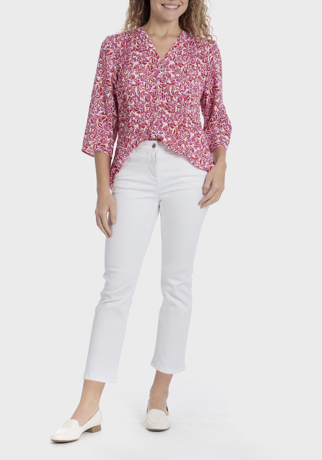 Punt Roma Printed Pleated Shirt - Fuchsia 3 Shaws Department Stores