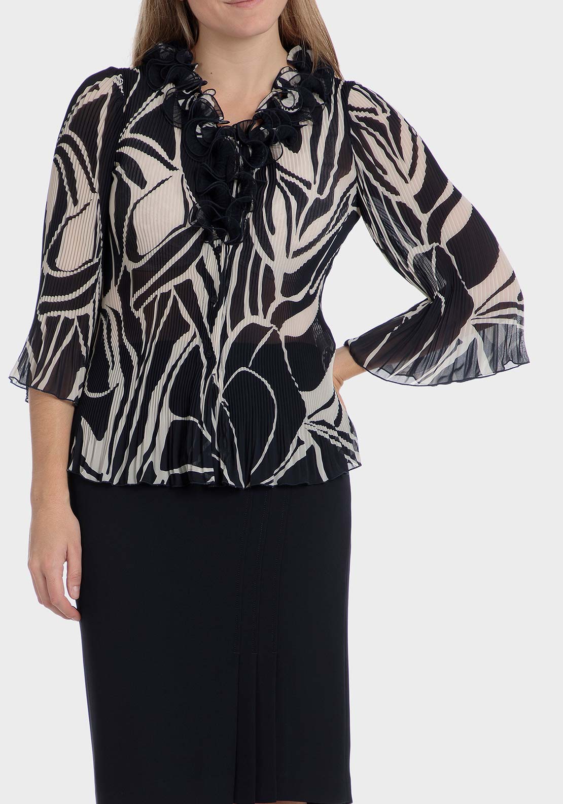 Punt Roma Printed pleated shirt - Blue / Navy 1 Shaws Department Stores