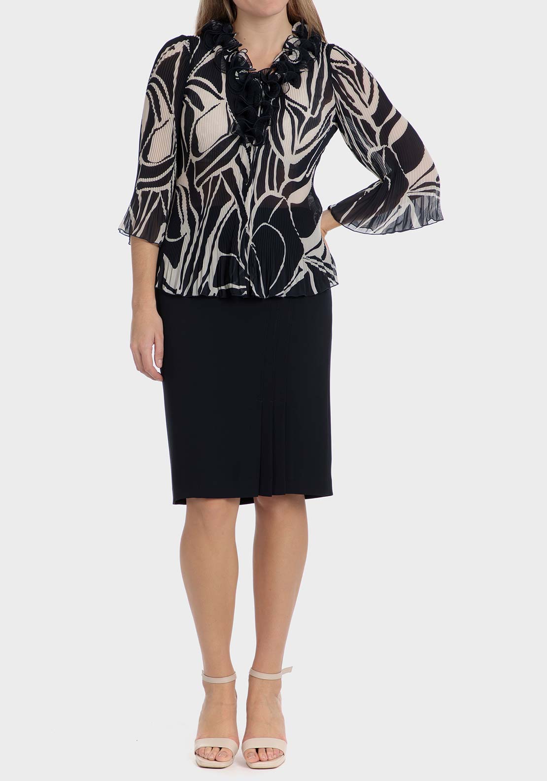 Punt Roma Printed pleated shirt - Blue / Navy 3 Shaws Department Stores