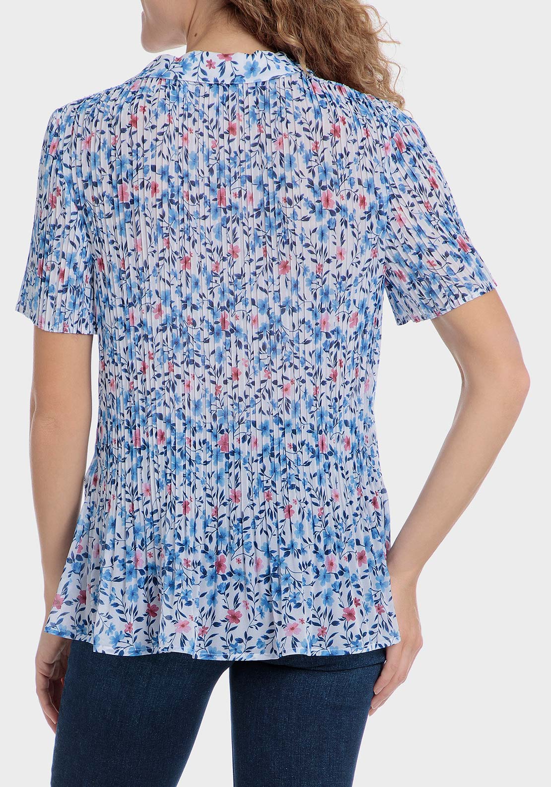 Punt Roma Floral pleated shirt - Blue 2 Shaws Department Stores