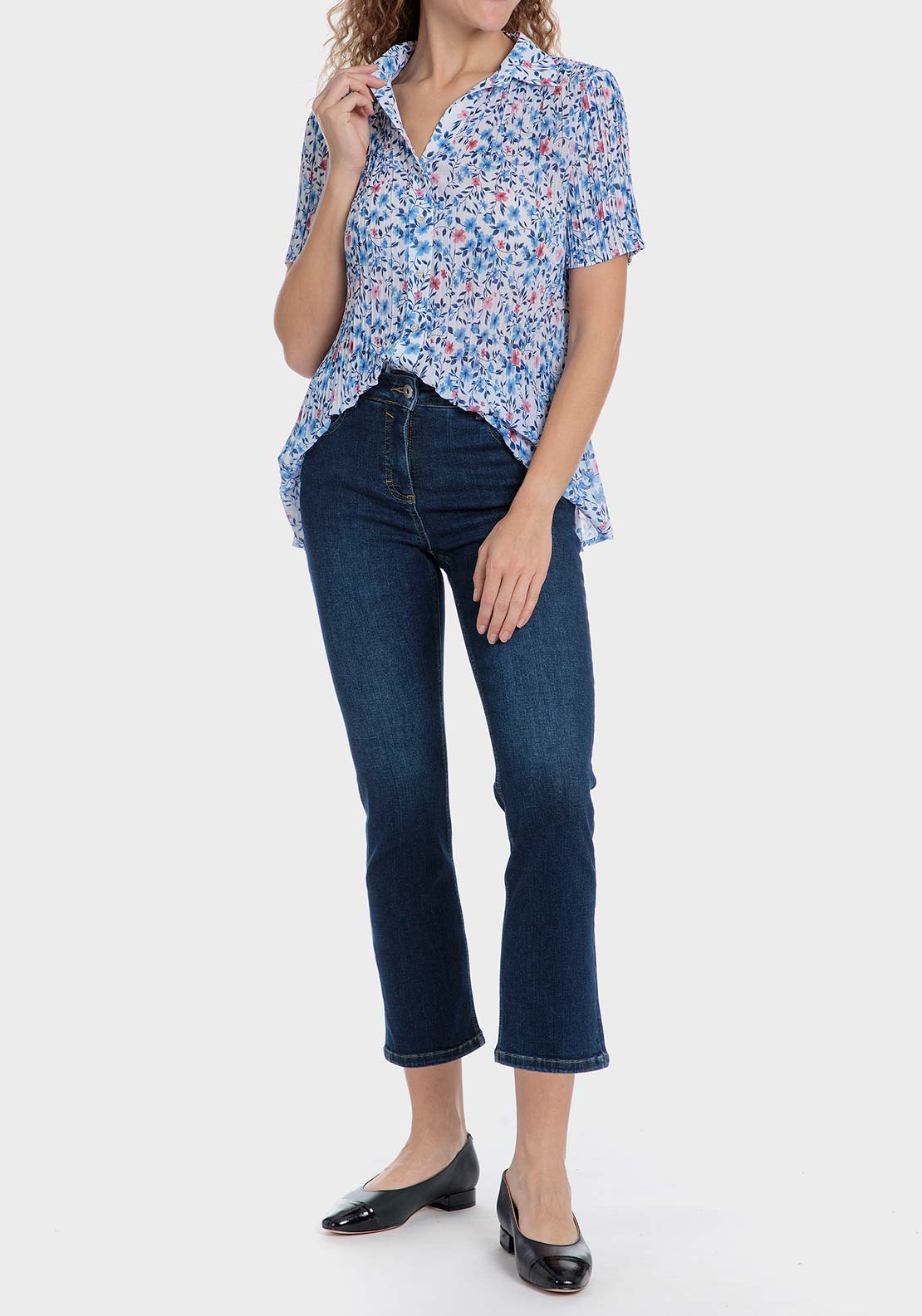 Punt Roma Floral pleated shirt - Blue 3 Shaws Department Stores