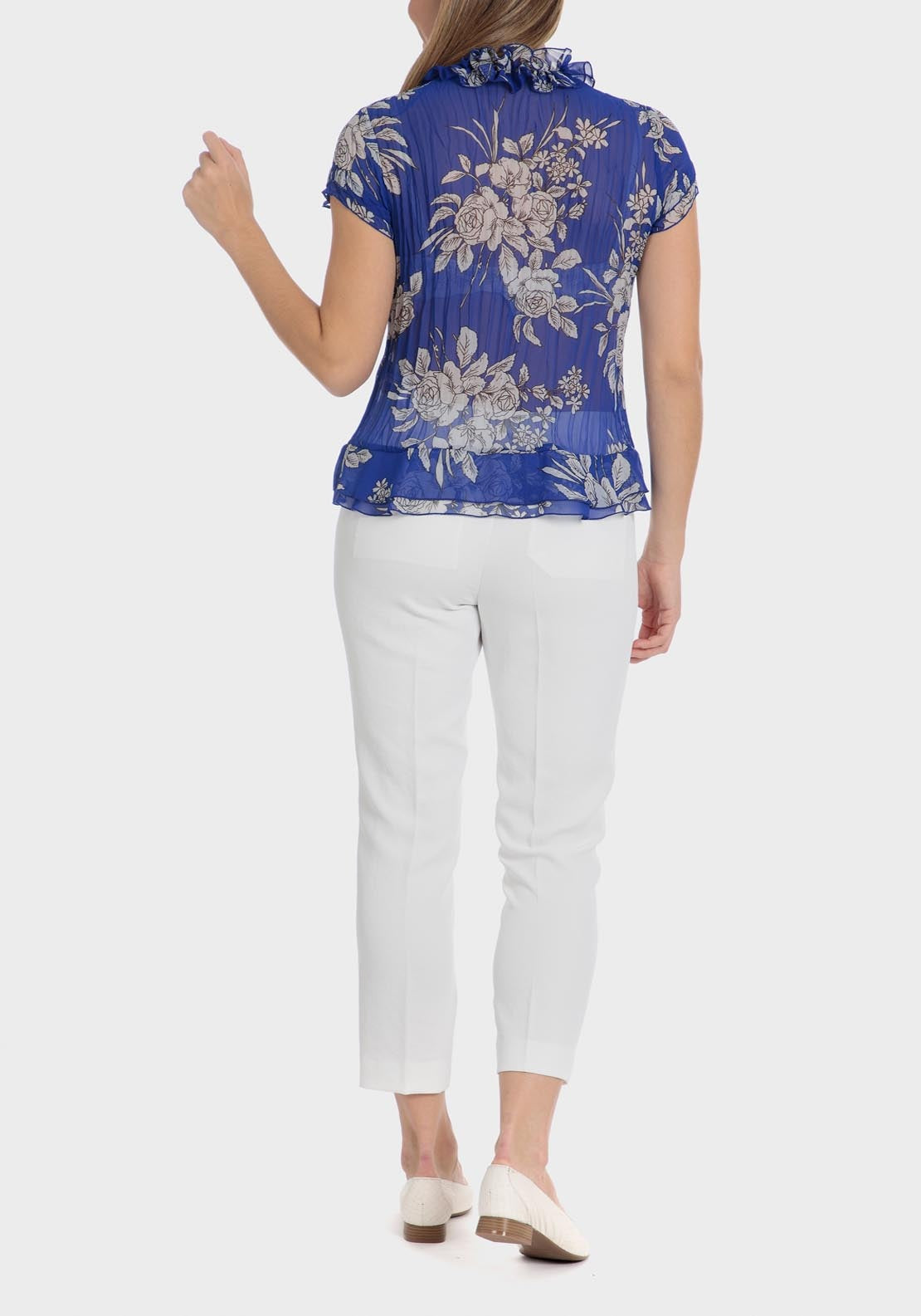 Punt Roma Printed pleated shirt - Blue 7 Shaws Department Stores