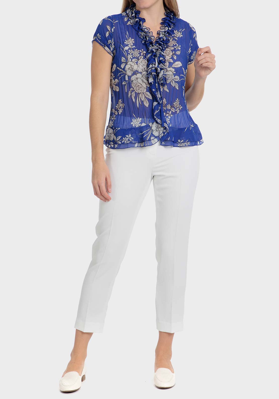 Punt Roma Printed pleated shirt - Blue Electric 3 Shaws Department Stores