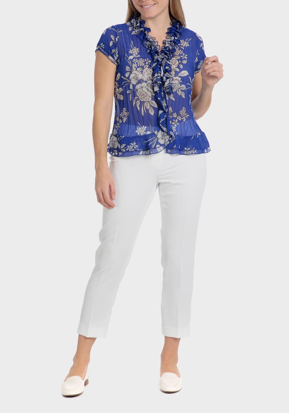 Punt Roma Printed pleated shirt - Blue 6 Shaws Department Stores