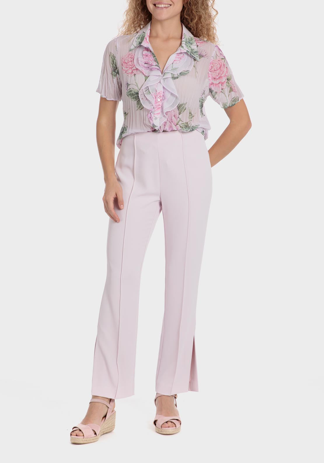 Punt Roma Printed Pleated Shirt - Pink 3 Shaws Department Stores