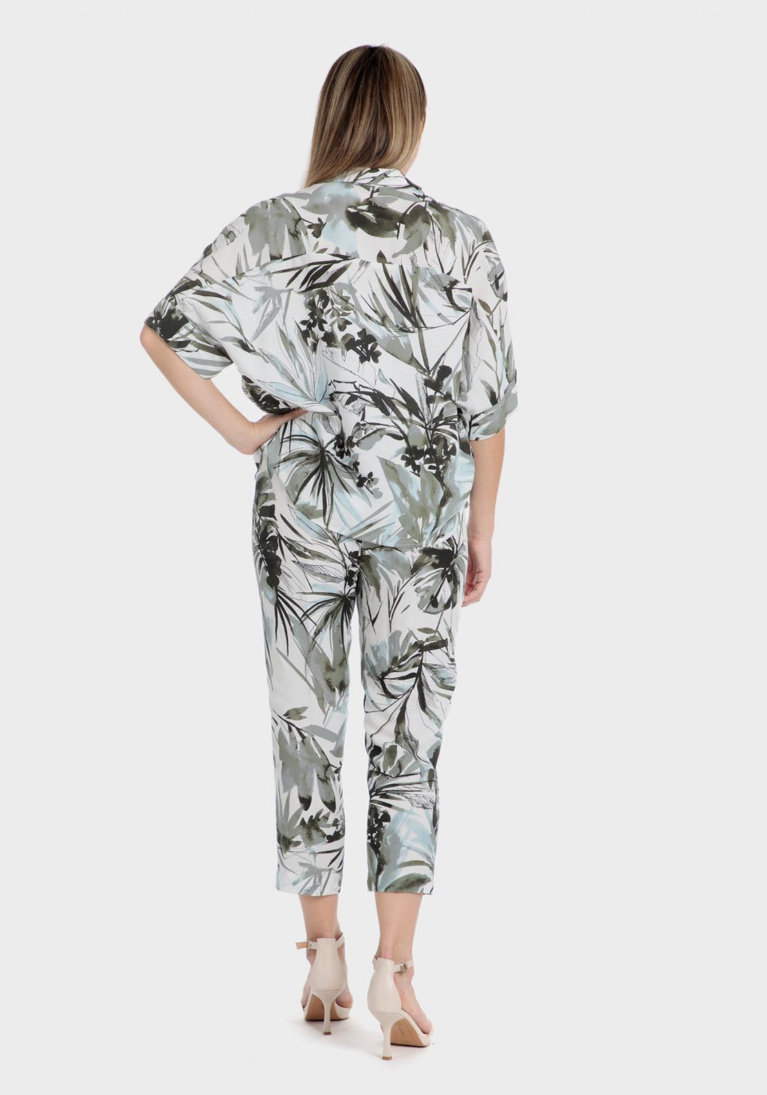 Punt Roma Printed linen shirt - Green 7 Shaws Department Stores