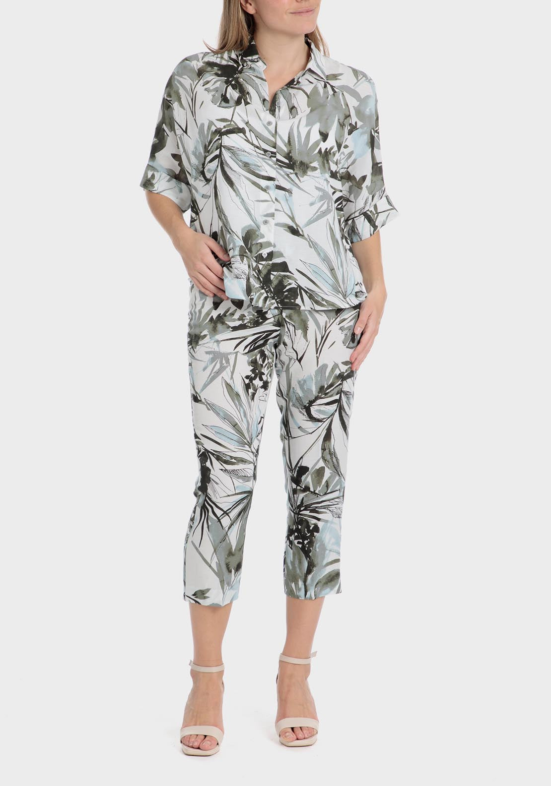 Punt Roma Printed linen shirt - Green 8 Shaws Department Stores