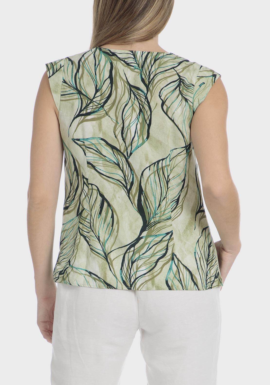 Punt Roma Printed Linen Shirt - Green 2 Shaws Department Stores