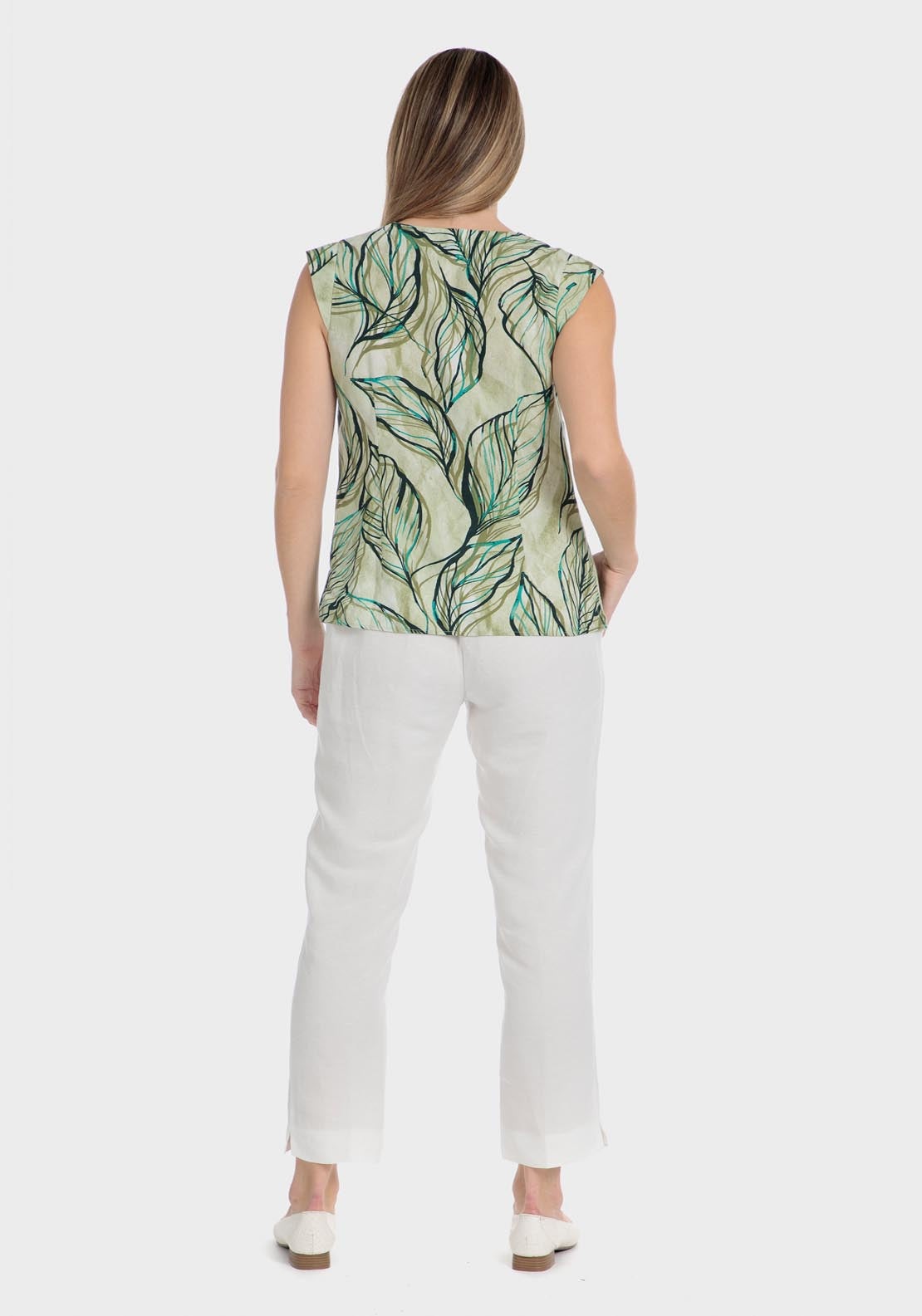 Punt Roma Printed Linen Shirt - Green 3 Shaws Department Stores