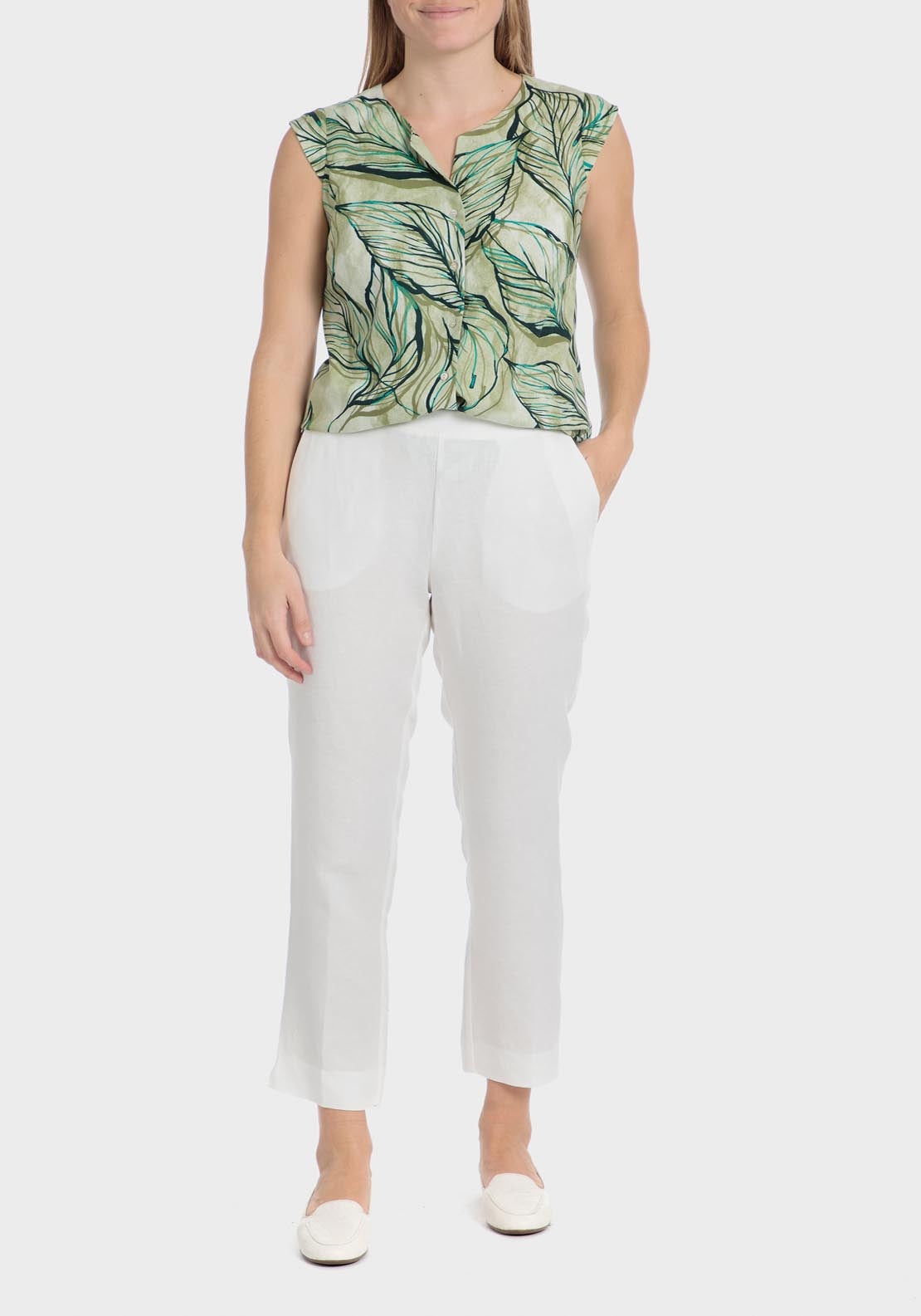Punt Roma Printed Linen Shirt - Green 4 Shaws Department Stores