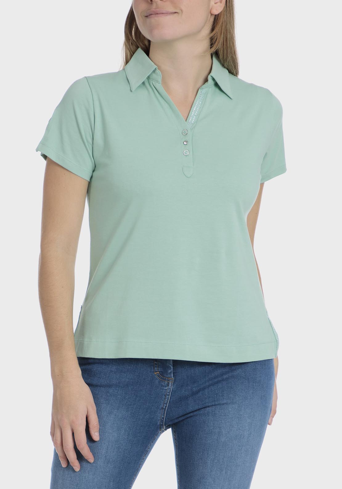 Punt Roma Buttoned Polo - Green Tiffany 1 Shaws Department Stores