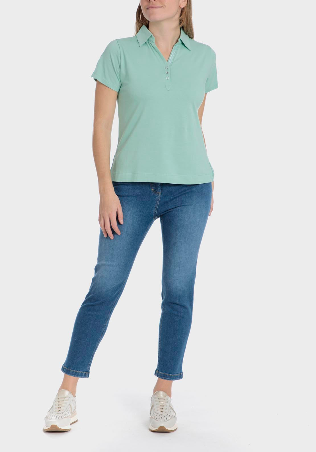 Punt Roma Buttoned Polo - Green Tiffany 3 Shaws Department Stores