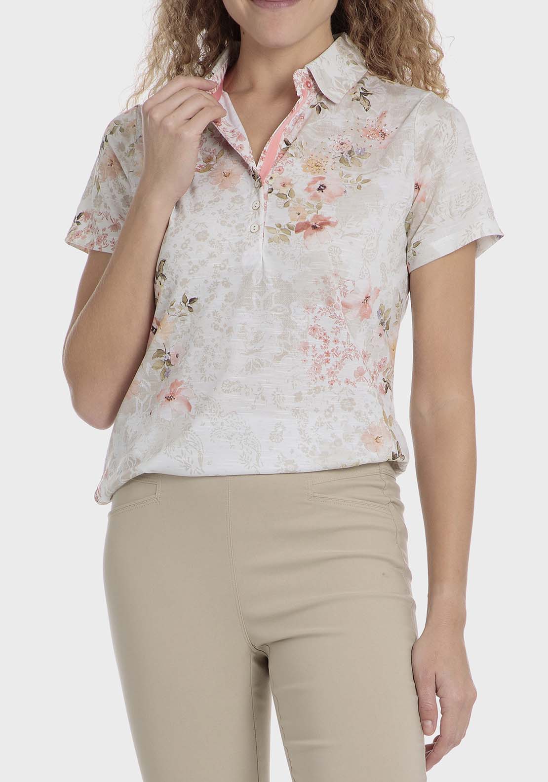 Punt Roma Floral print polo - Beige 1 Shaws Department Stores