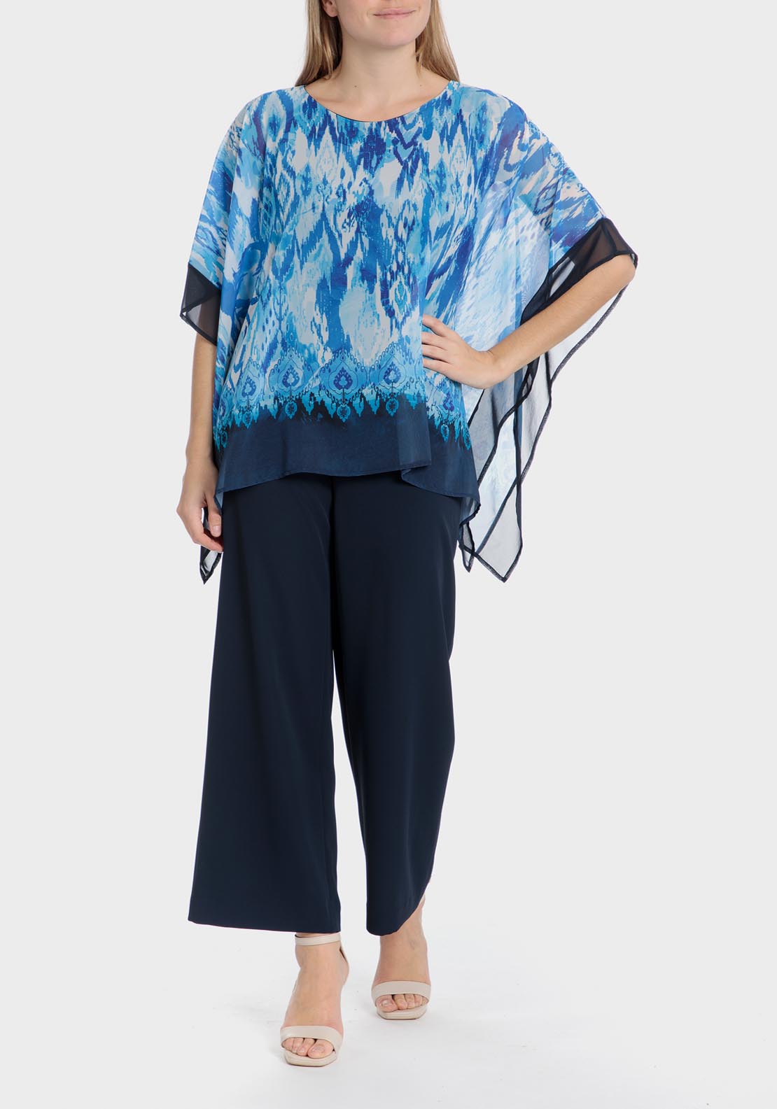 Punt Roma Printed Loose Fitting Blouse - Blue / Navy 3 Shaws Department Stores