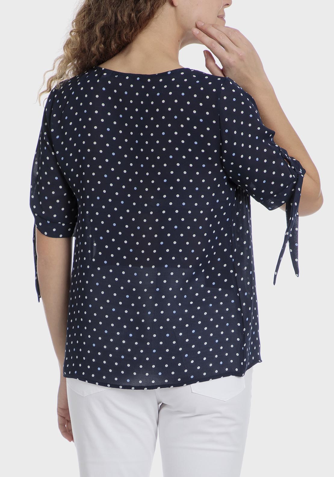 Punt Roma Polka Dot Loose Fitting Blouse - Blue / Navy 2 Shaws Department Stores