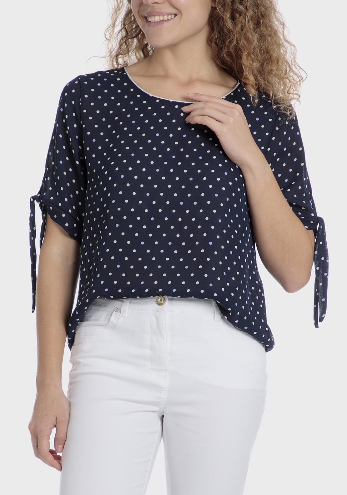 Punt Roma Polka Dot Loose Fitting Blouse - Blue / Navy 1 Shaws Department Stores