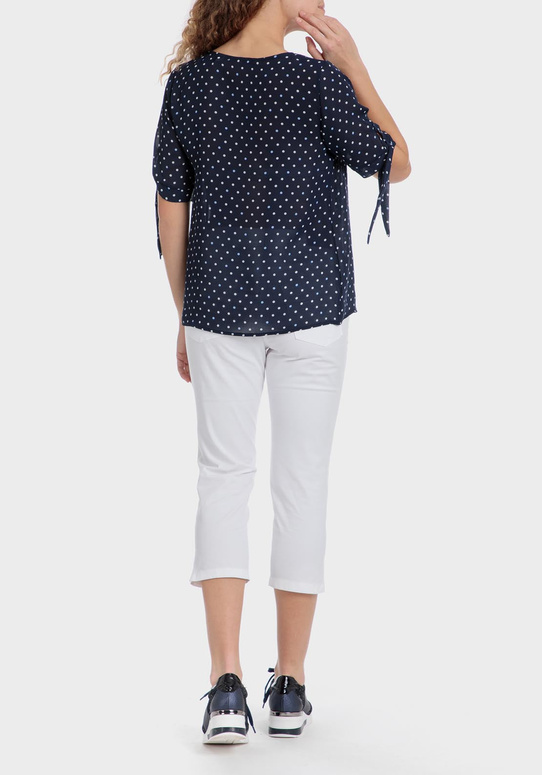 Punt Roma Polka Dot Loose Fitting Blouse - Blue / Navy 4 Shaws Department Stores
