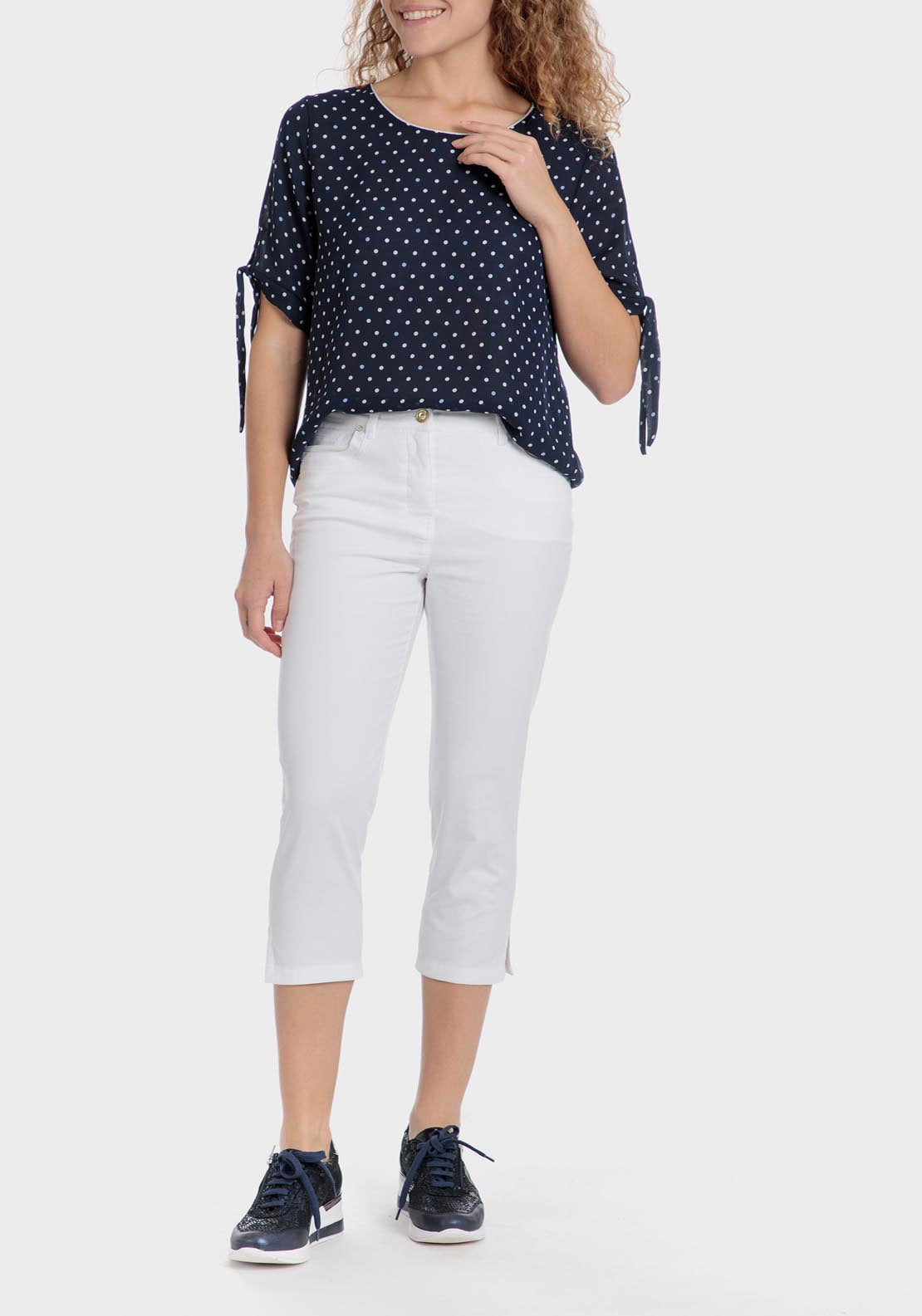 Punt Roma Polka Dot Loose Fitting Blouse - Blue / Navy 3 Shaws Department Stores