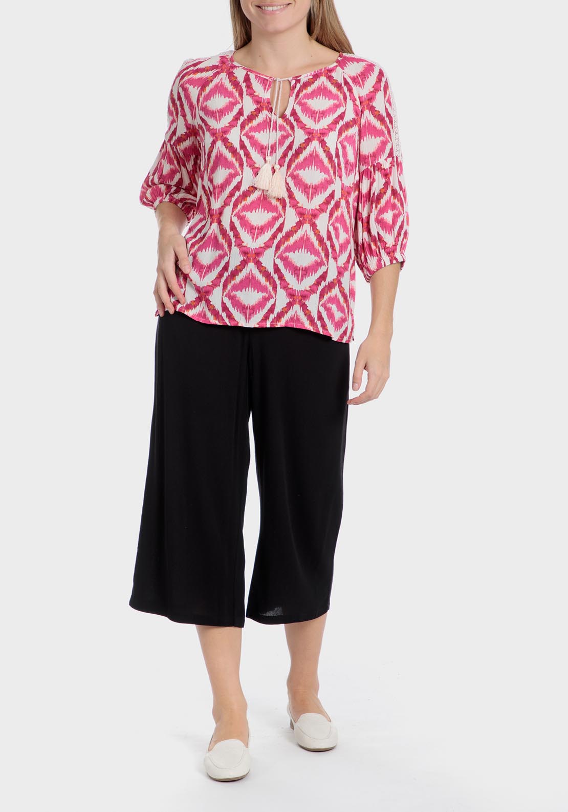 Punt Roma Printed Loose Fitting Blouse - Fuchsia 3 Shaws Department Stores