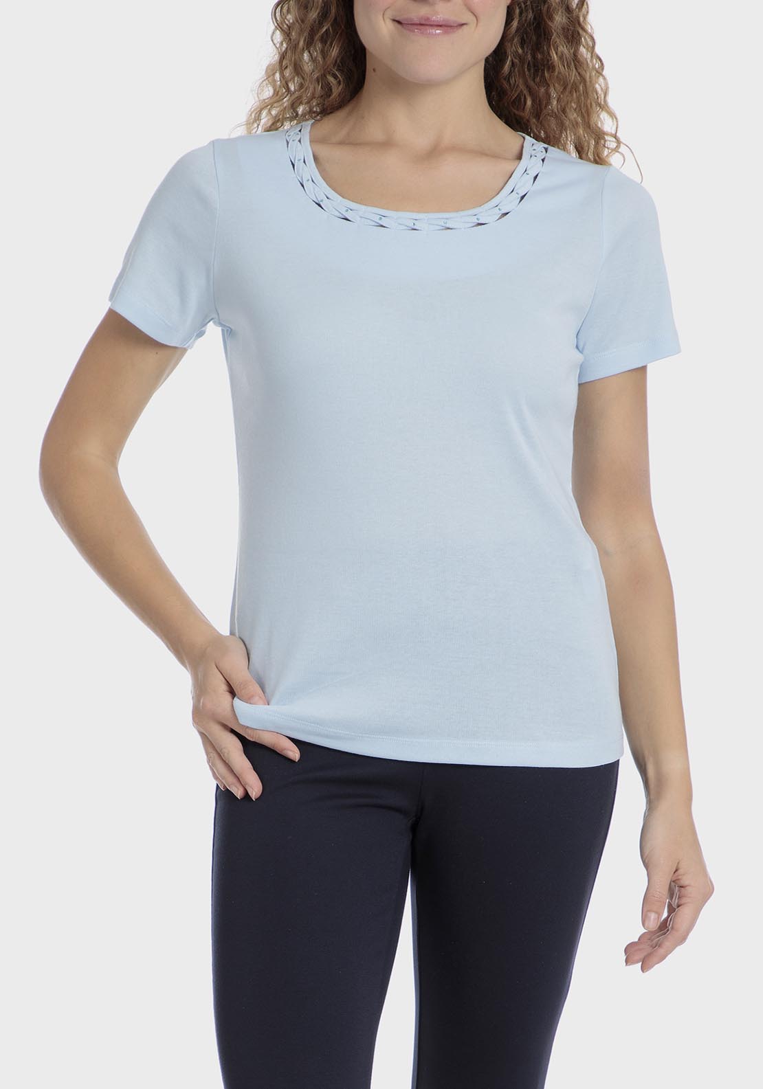 Punt Roma Basic T-Shirt With Gemstones - Blue 3 Shaws Department Stores