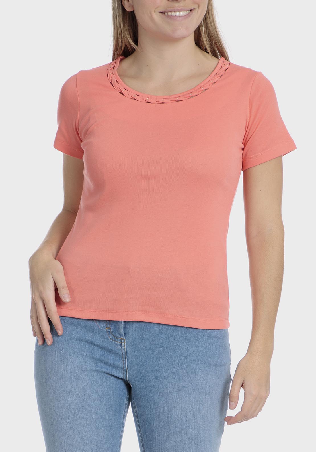 Punt Roma Basic T-Shirt With Gemstones - Orange 3 Shaws Department Stores