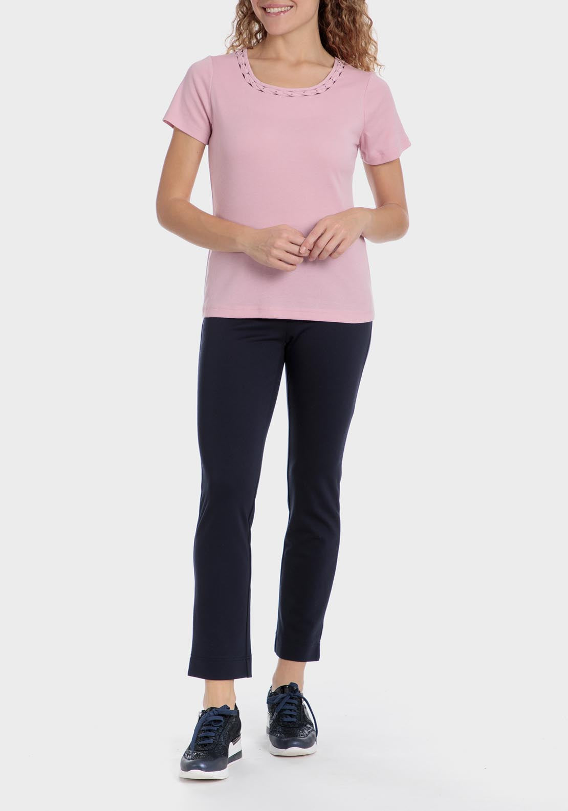 Punt Roma Basic T-Shirt With Gemstones - Pink 3 Shaws Department Stores