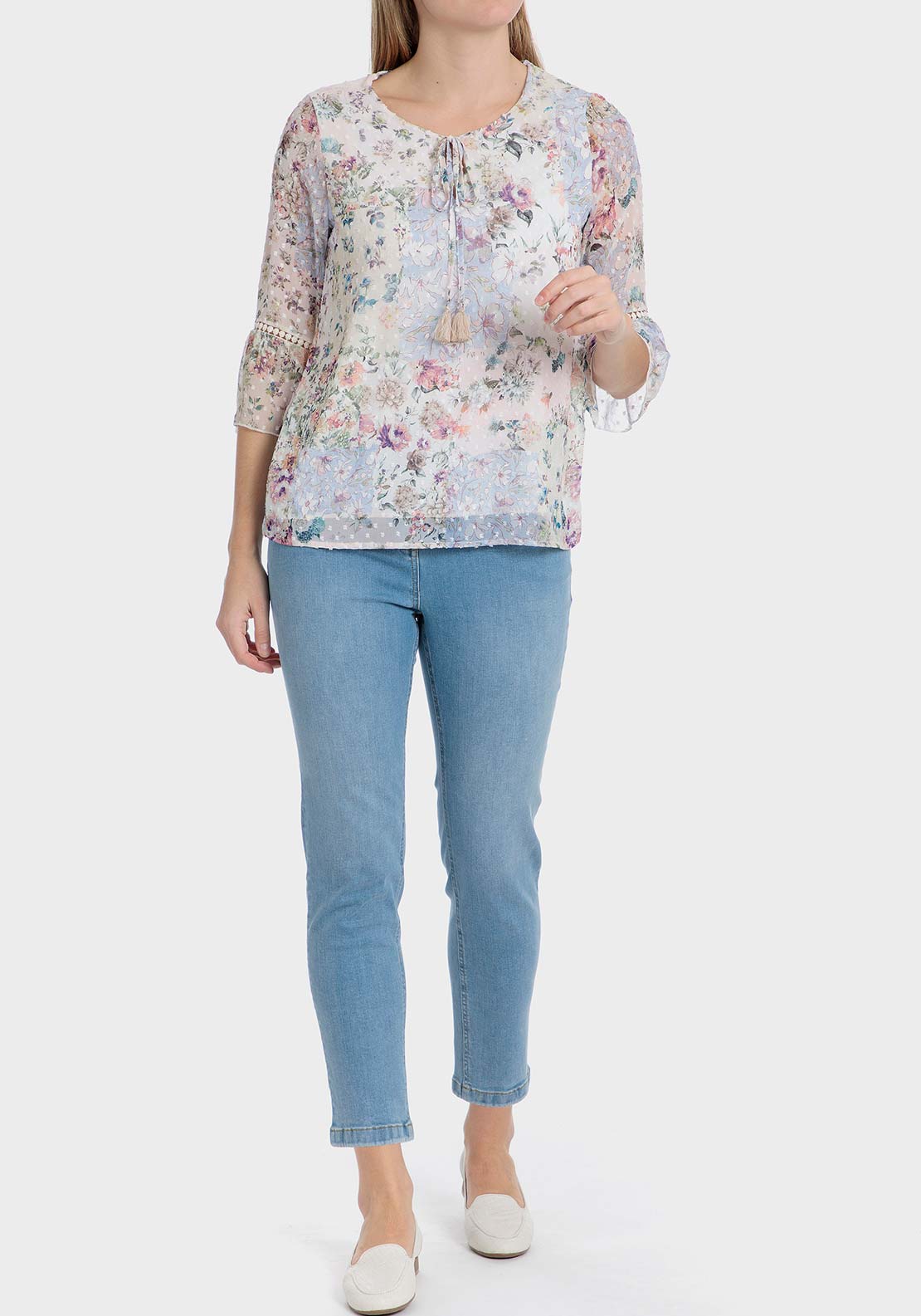 Punt Roma Plumetti floral blouse - Blue 3 Shaws Department Stores