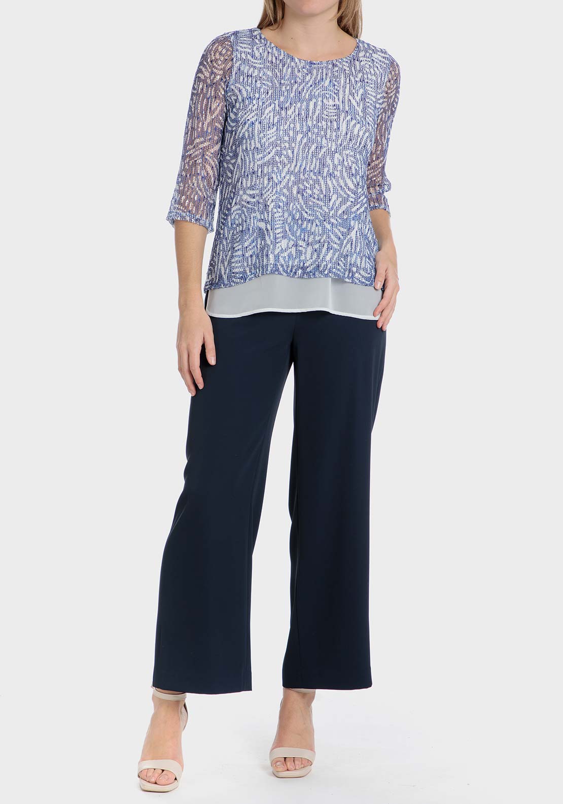 Punt Roma Mesh sequins t-shirt - Blue 3 Shaws Department Stores