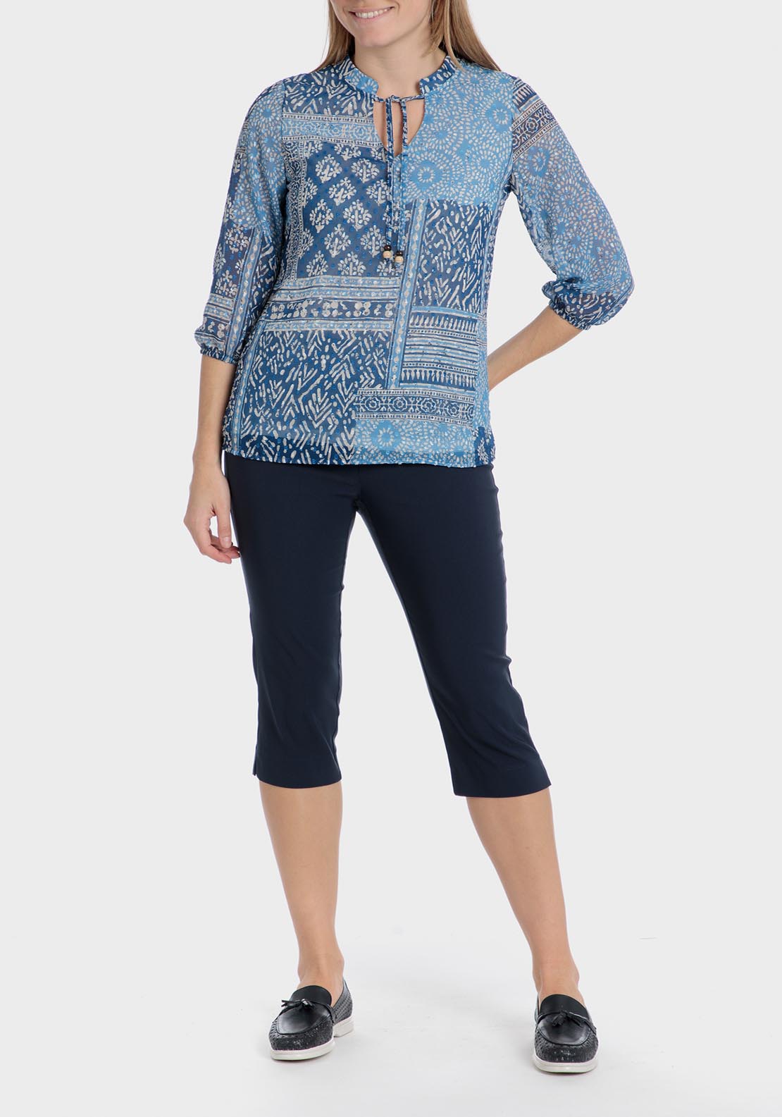 Punt Roma Plumetti Patchwork T-Shirt - Blue 1 Shaws Department Stores