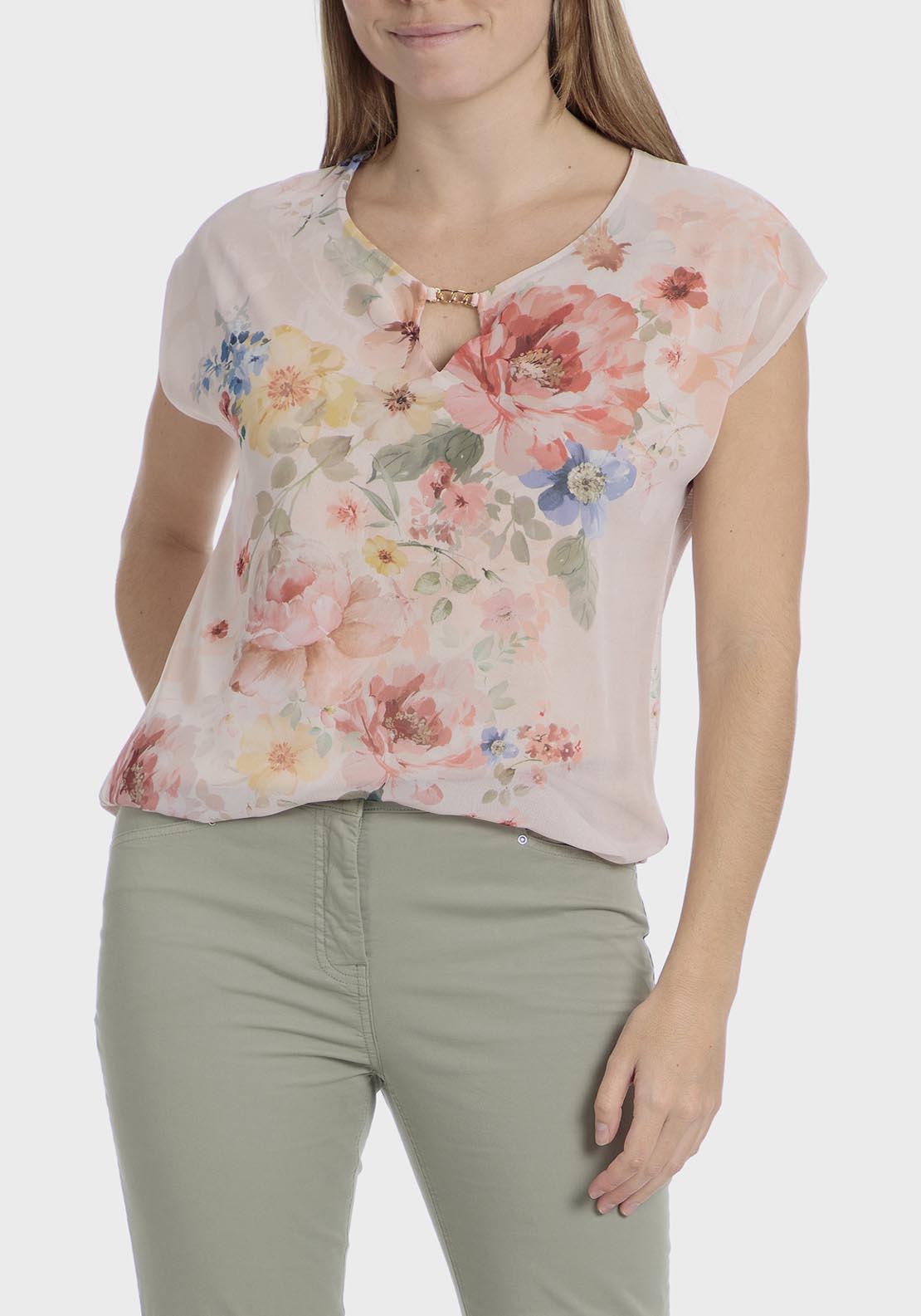 Punt Roma Floral Print T-Shirt - Pink 1 Shaws Department Stores