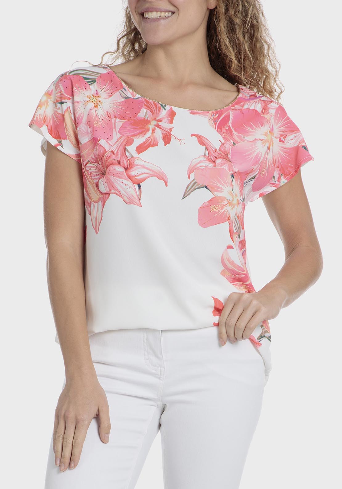 Punt Roma Rhinestone Printed T-Shirt - White 1 Shaws Department Stores
