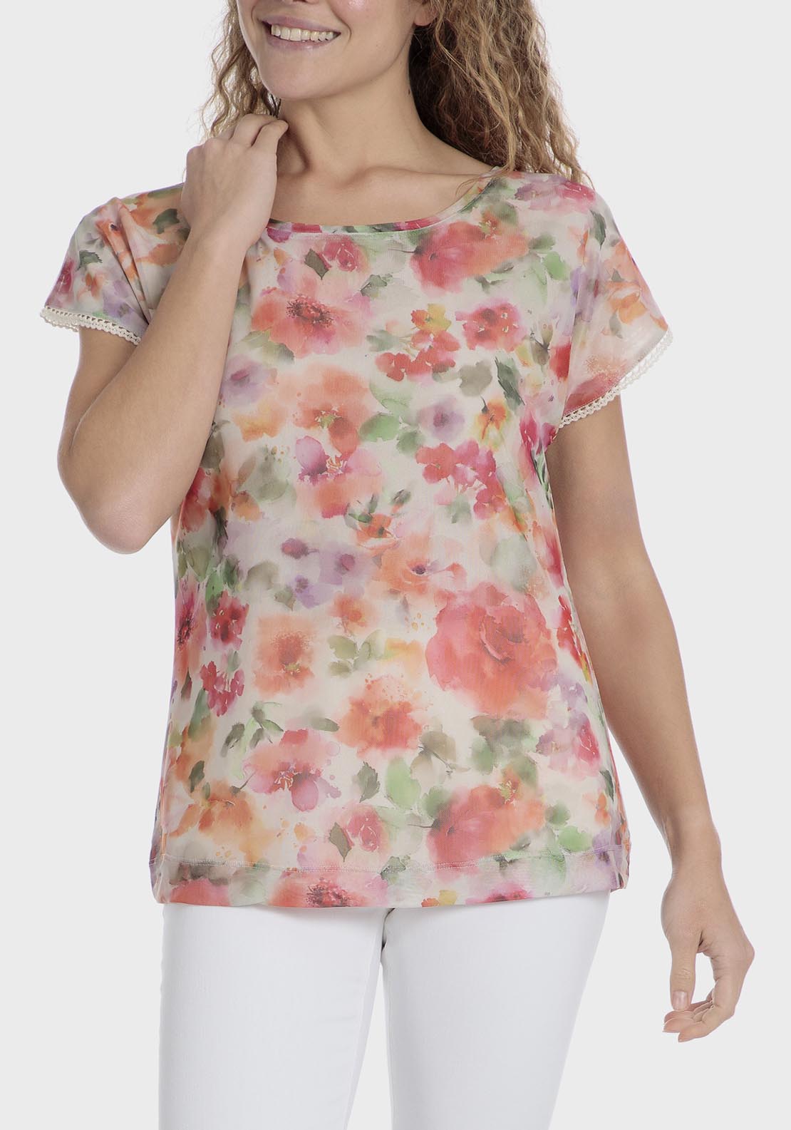 Punt Roma Floral Print T-Shirt - Orange 1 Shaws Department Stores