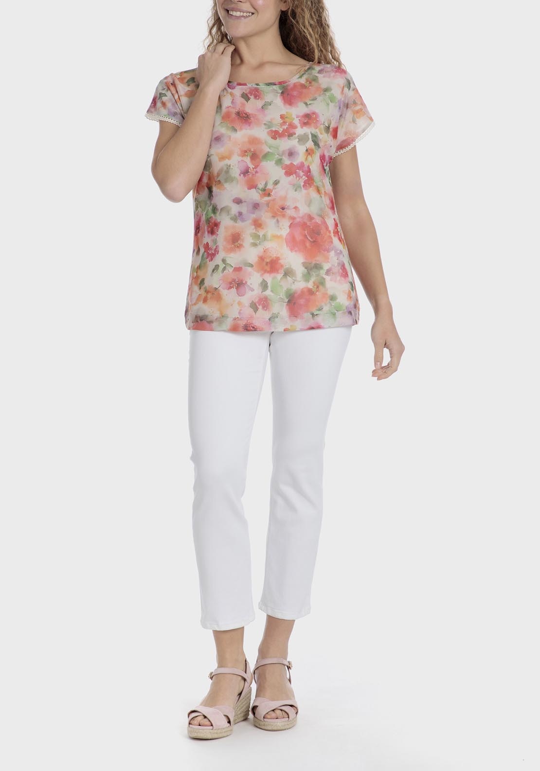 Punt Roma Floral Print T-Shirt - Orange 4 Shaws Department Stores