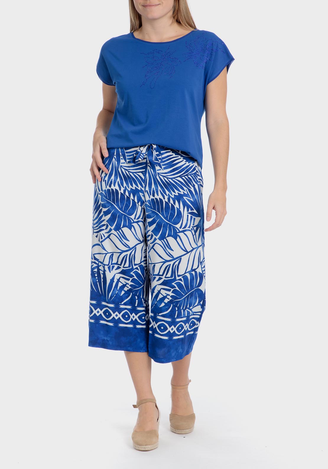 Punt Roma Floral Rhinestone T-Shirt - Blue 3 Shaws Department Stores